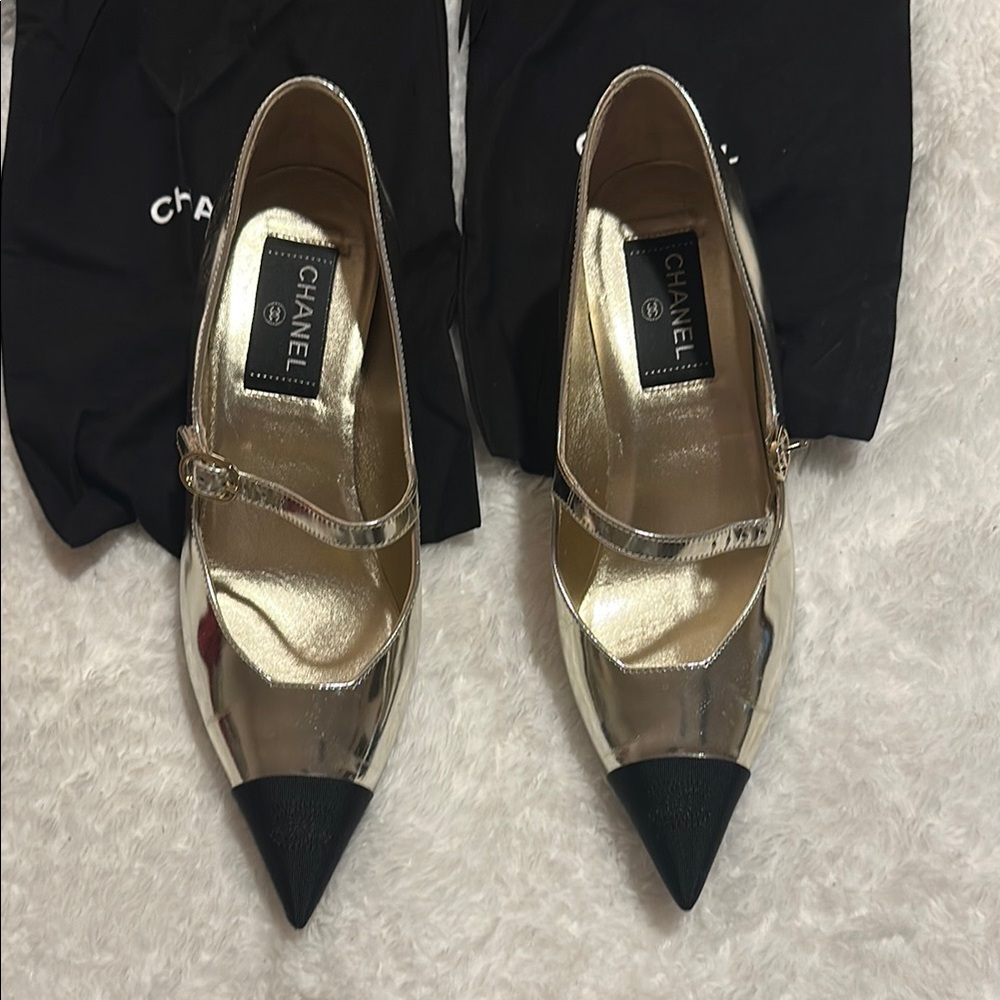 Chanel Metallic Gold and Black Heels
